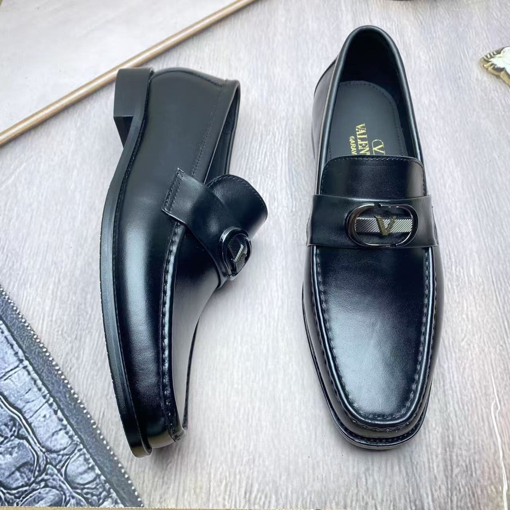 Valentino Square-Toe Loafers with Metal Detail — side
