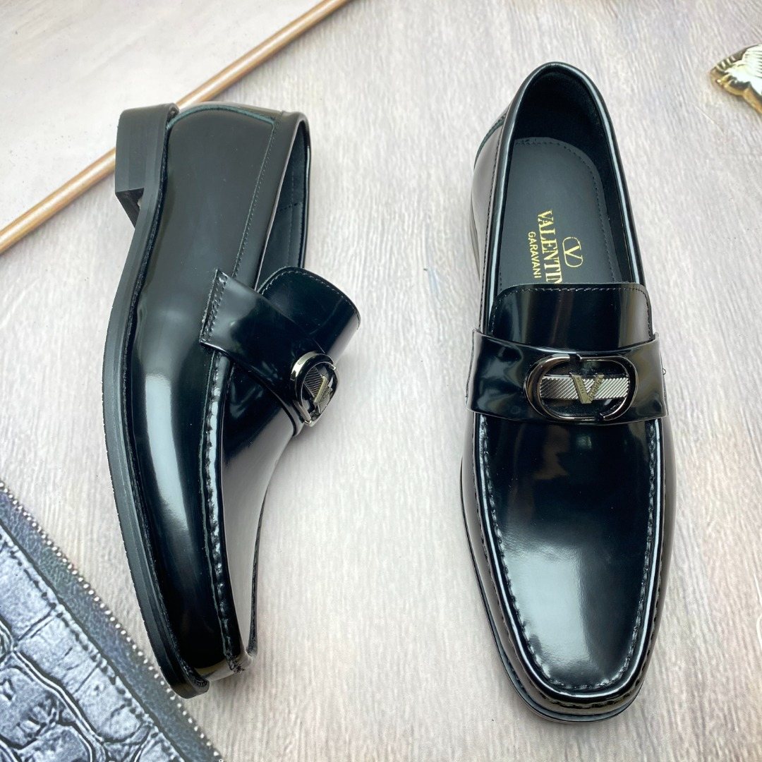 Valentino Square-Toe Loafers with Metal Detail — side