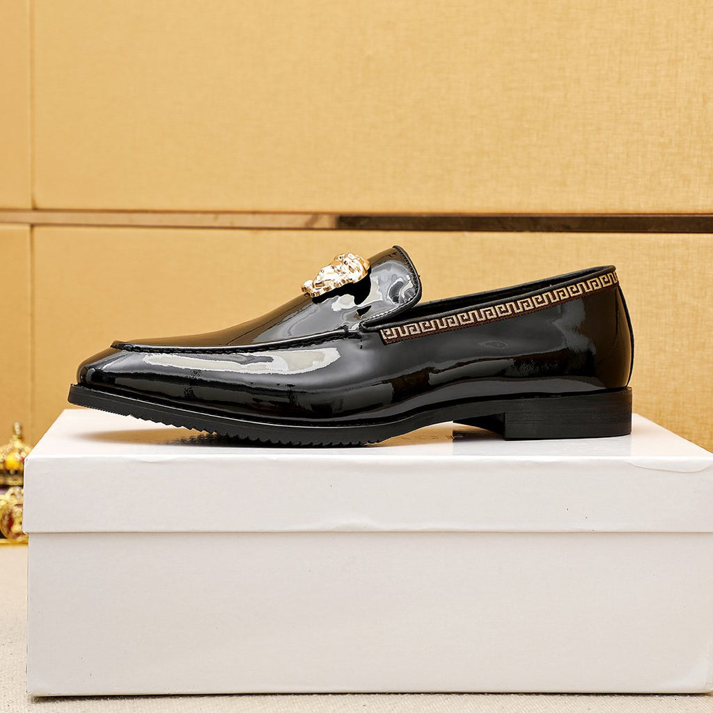 Versace Black Glossy Hardware Loafers — side