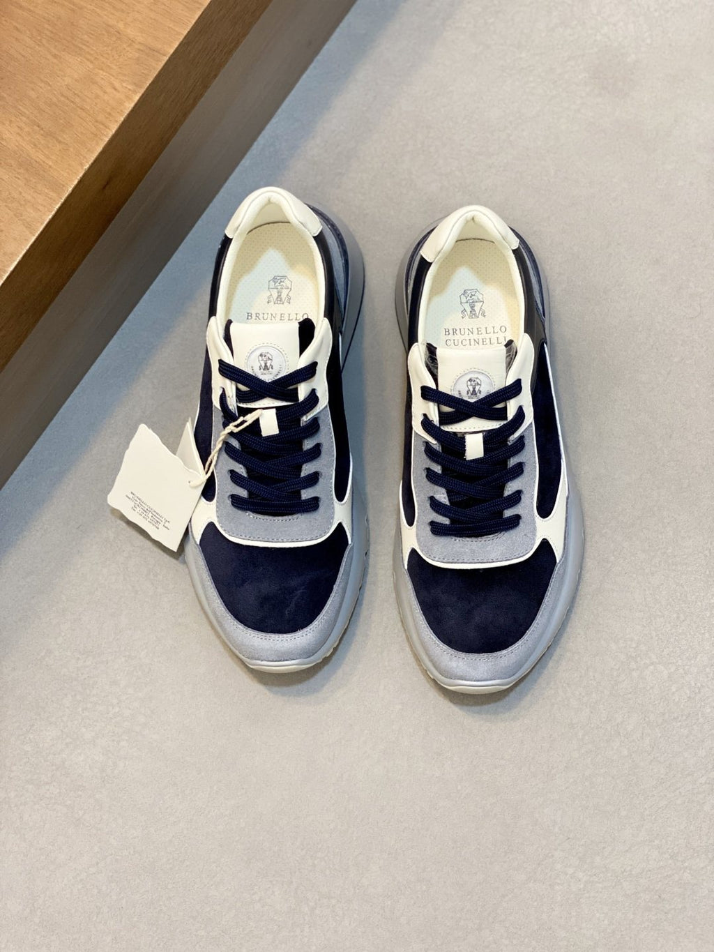 Brunello Cucinelli Navy and Gray Low-Top Sneakers — front