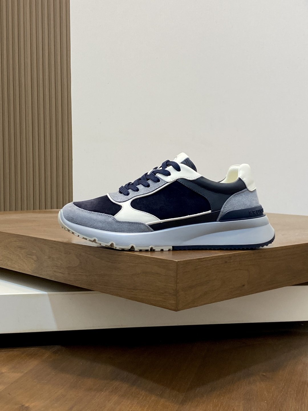 Brunello Cucinelli Navy and Gray Low-Top Sneakers — side