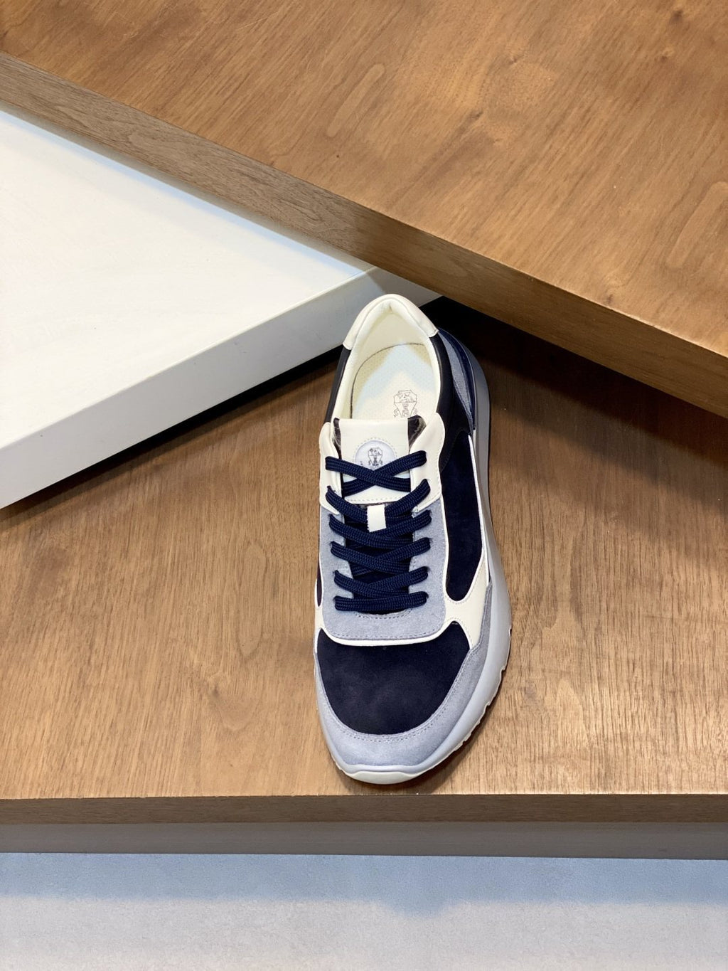 Brunello Cucinelli Navy and Gray Low-Top Sneakers — front