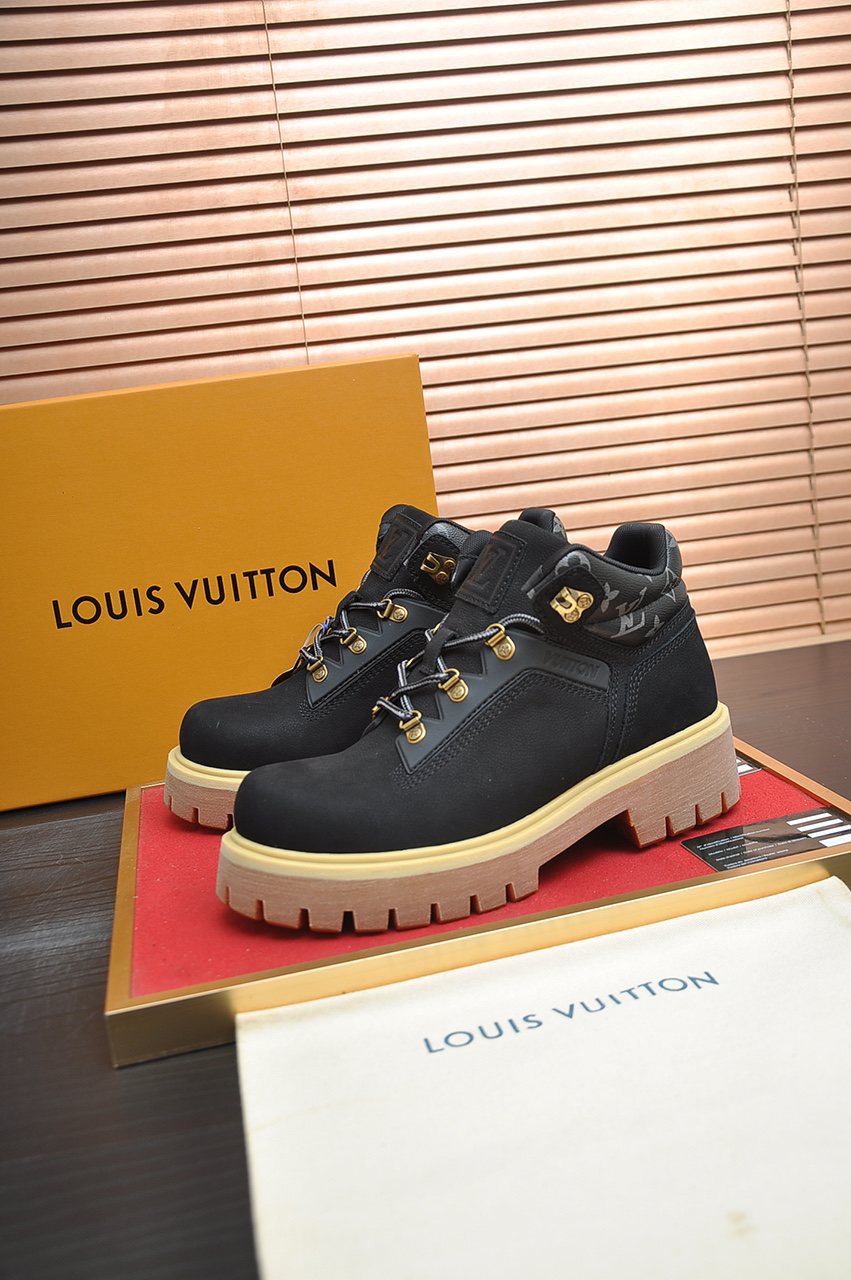 Louis Vuitton Lace-Up Lug-Sole High-Top Boots — front