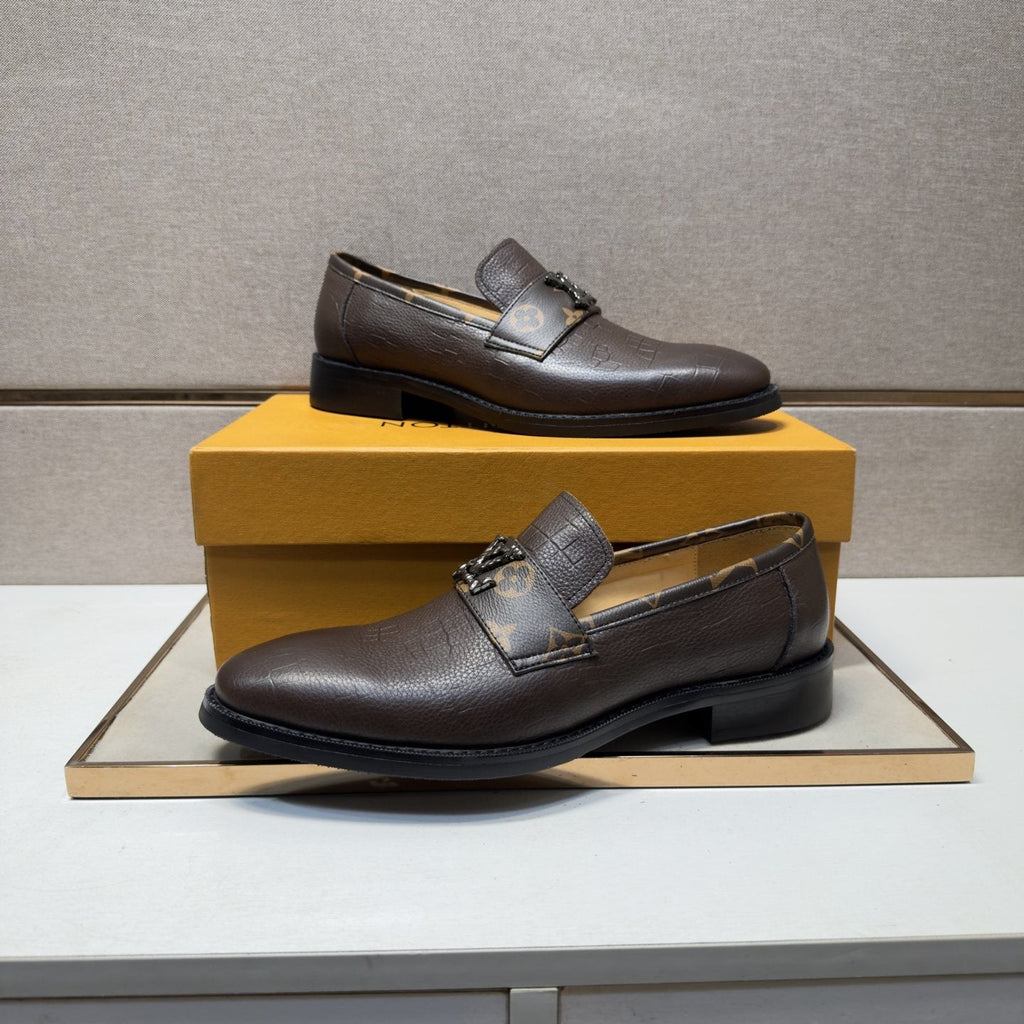 Louis Vuitton Men's Patterned-Strap Loafers — side