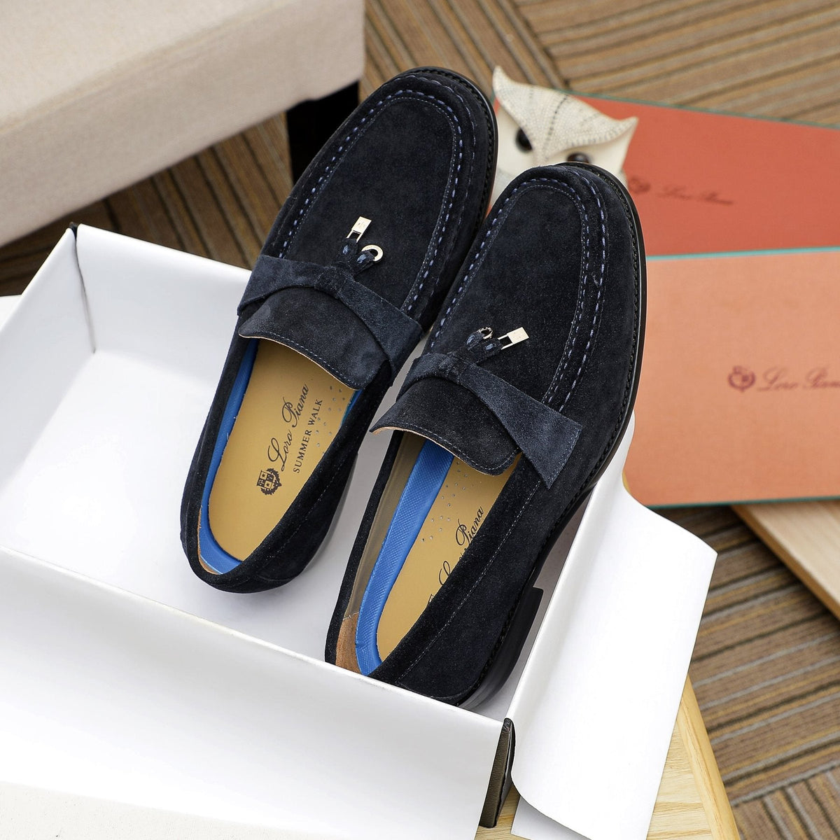 Loro Piana Black Apron-Toe Loafers — front
