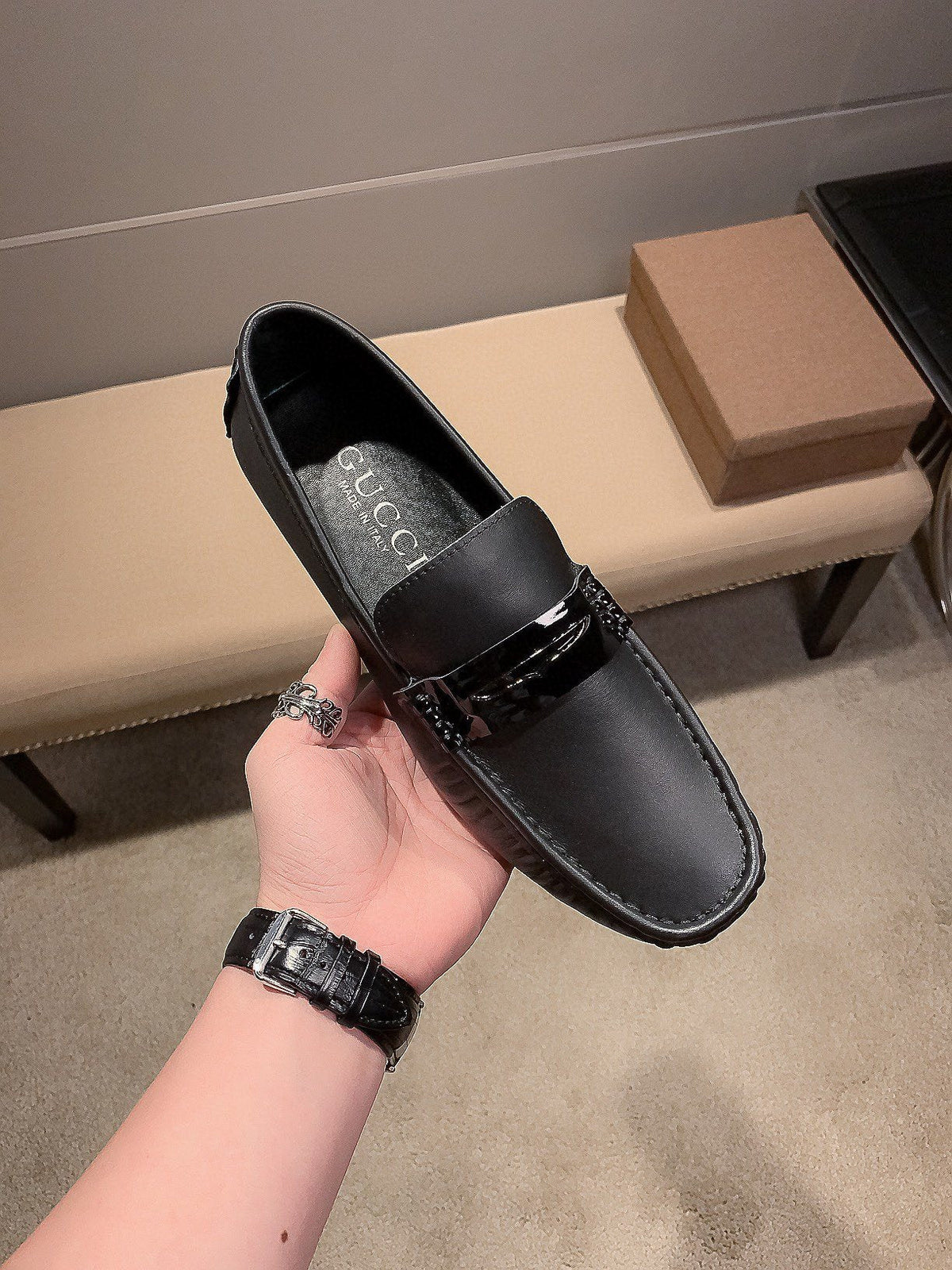 Gucci Black Hardware Loafers — front