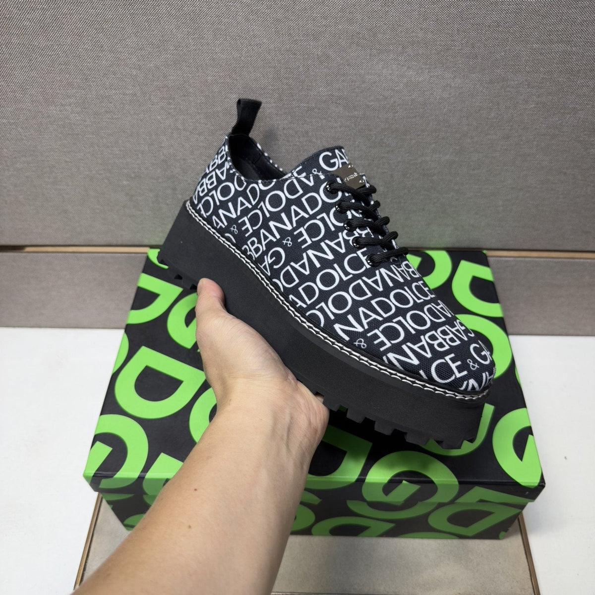Dolce & Gabbana Letter Print Lug Sole Shoes — model