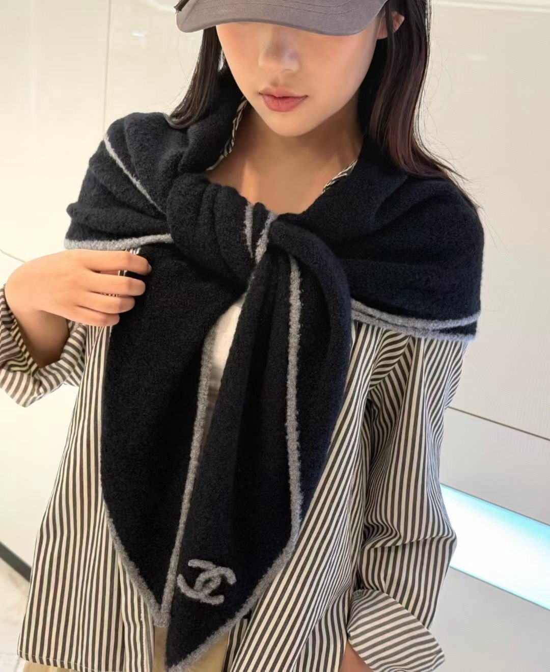 Black Triangle Scarf with White Trim — hero