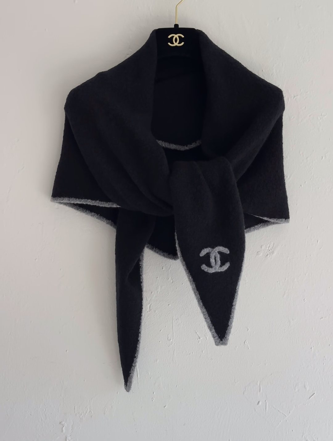 Black Triangle Scarf with White Trim — front