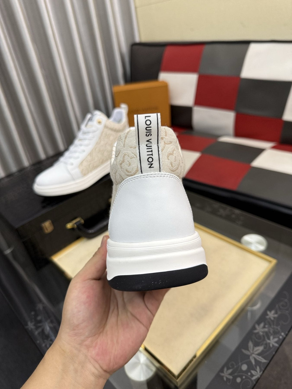 Louis Vuitton Patterned Panel High-Top Sneakers — back