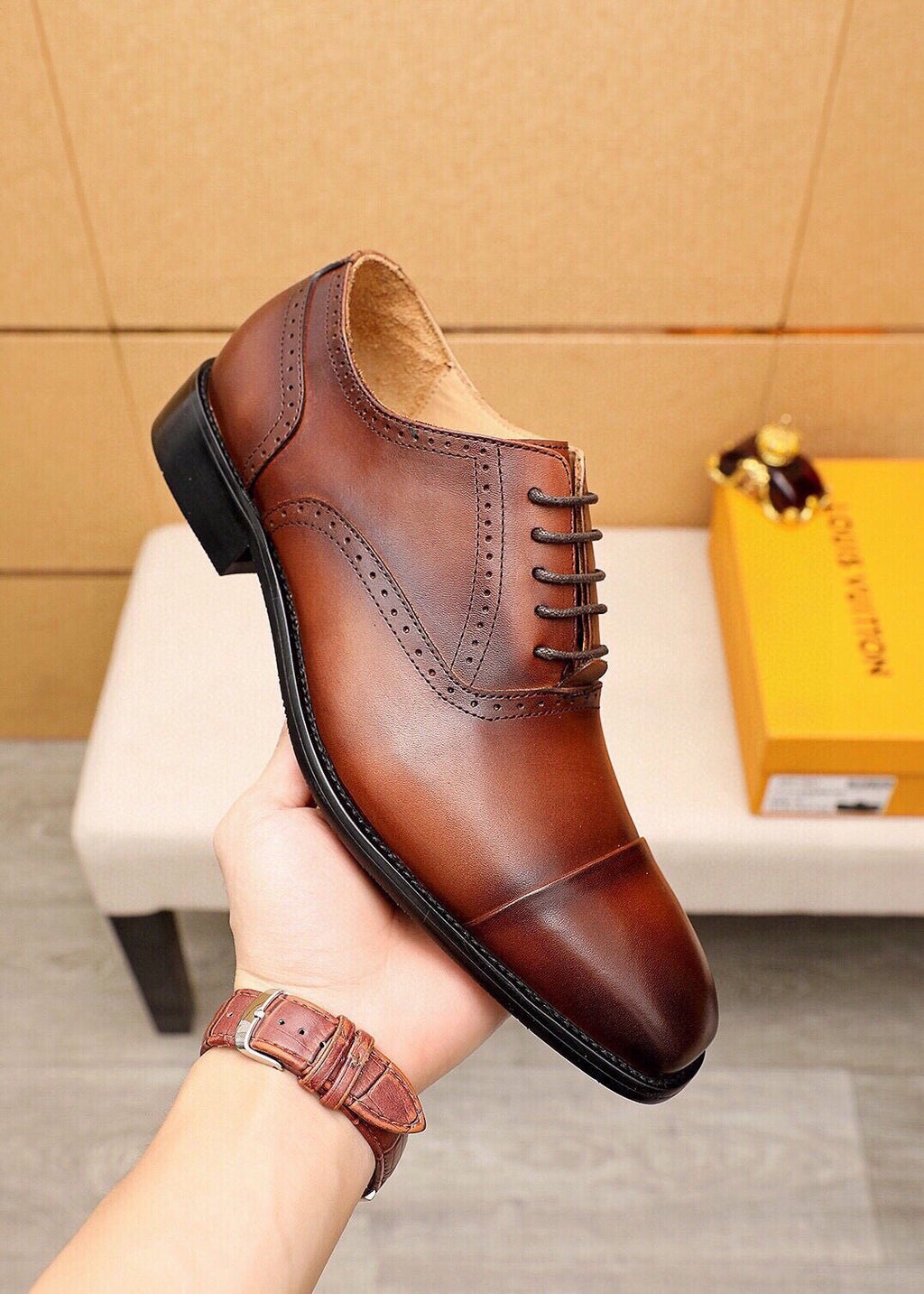 Louis Vuitton Cap-Toe Lace-Up Dress Shoes — model