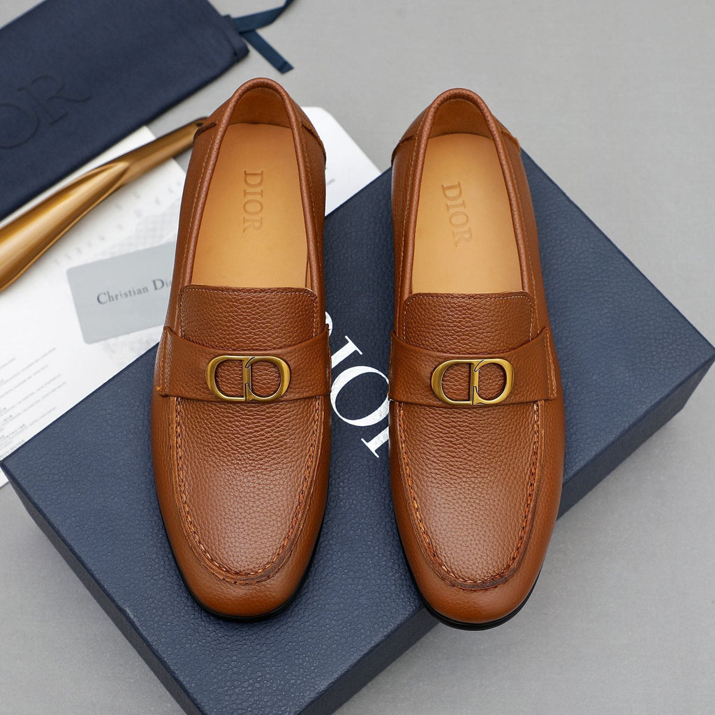 Dior Pebbled Leather Hardware Loafers — front
