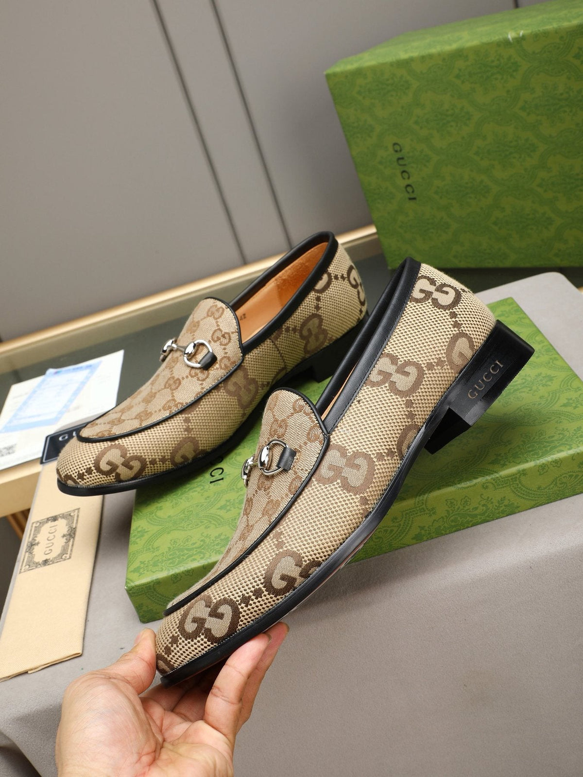 Gucci Monogram Bit Loafers — detail
