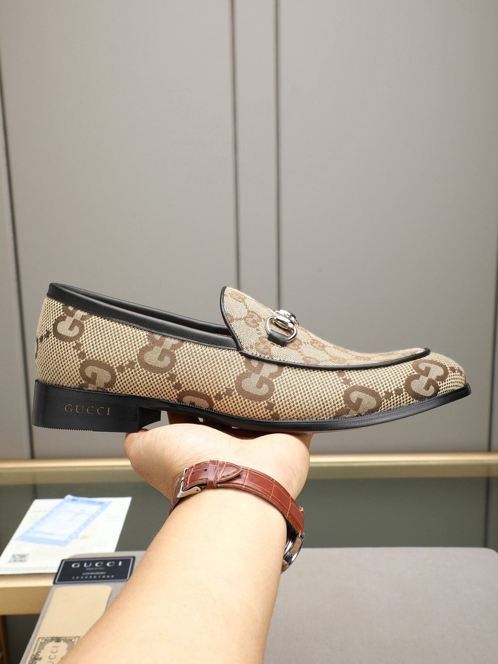 Gucci Monogram Bit Loafers — side