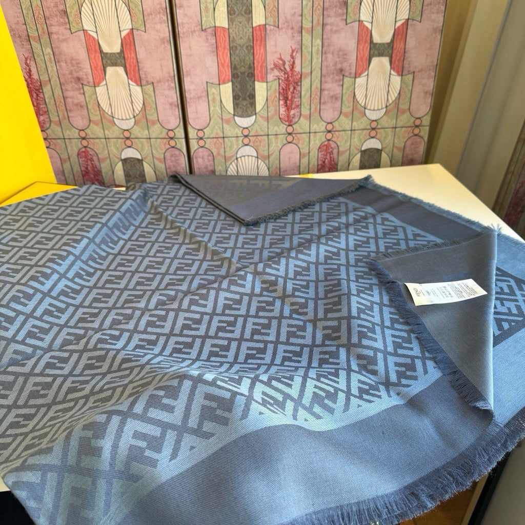 FENDI Fringed Geometric Monogram Scarf — front