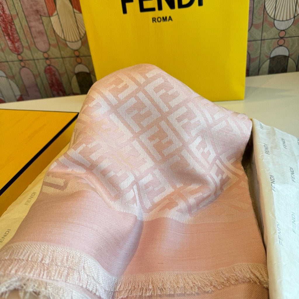 FENDI Fringed Geometric Monogram Scarf — front