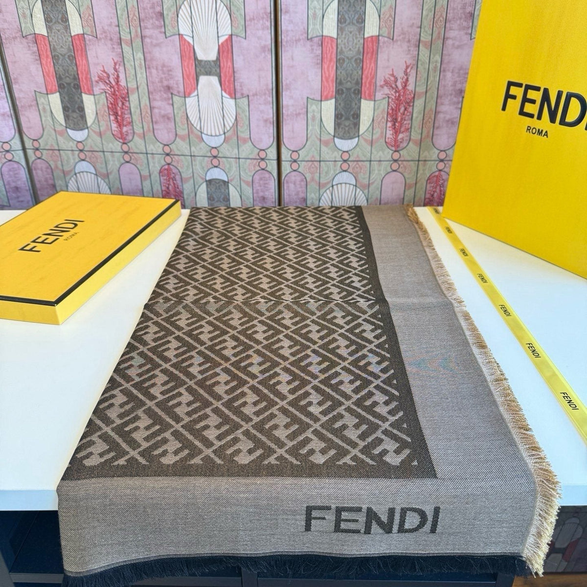 Fendi Fringed Monogram Scarf — front