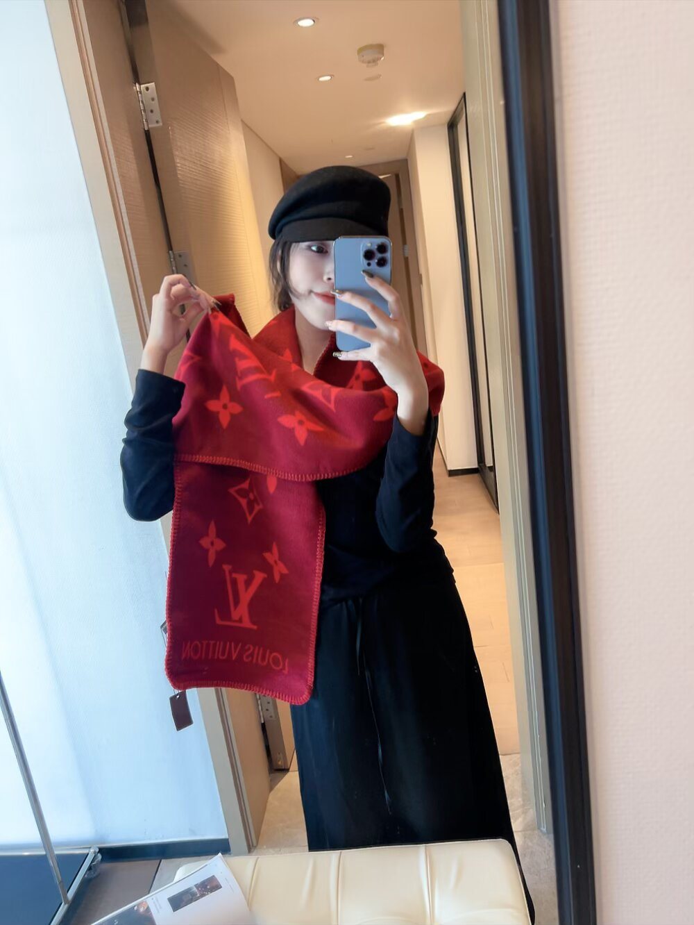 Louis Vuitton Reversible Monogram Scarf — model