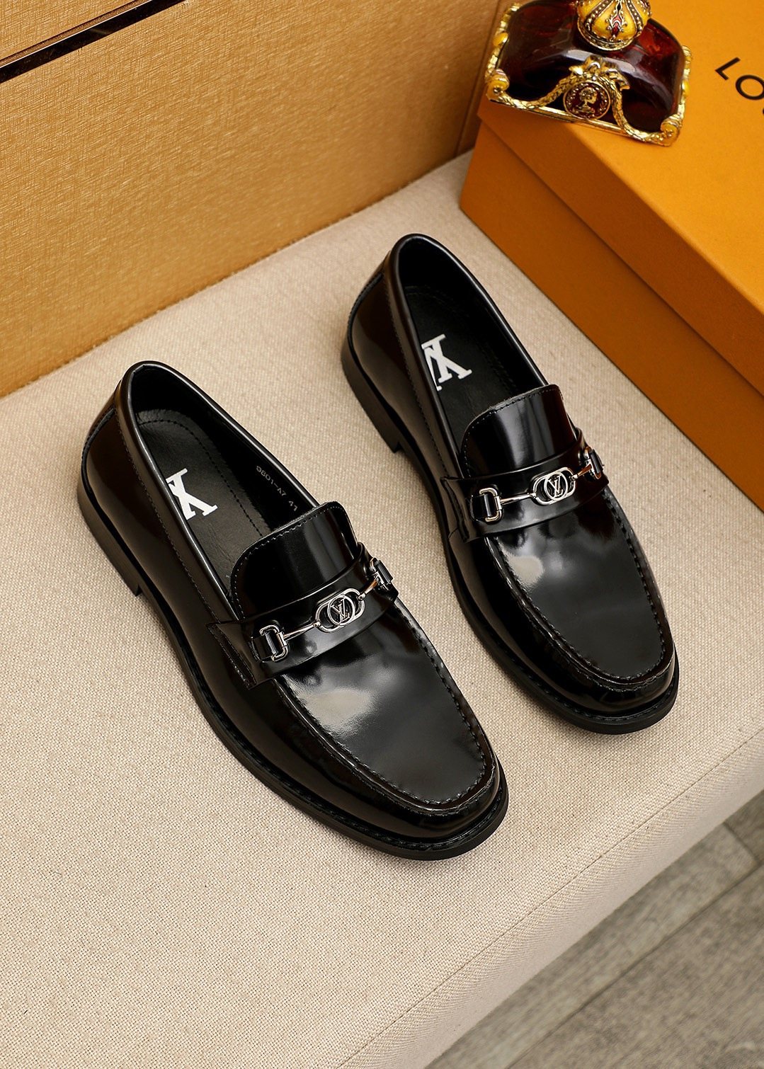 Louis Vuitton Black Leather Buckle Loafers — front