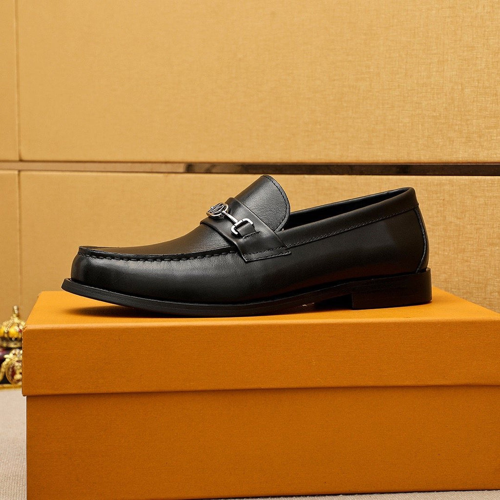 Louis Vuitton Black Leather Buckle Loafers — side