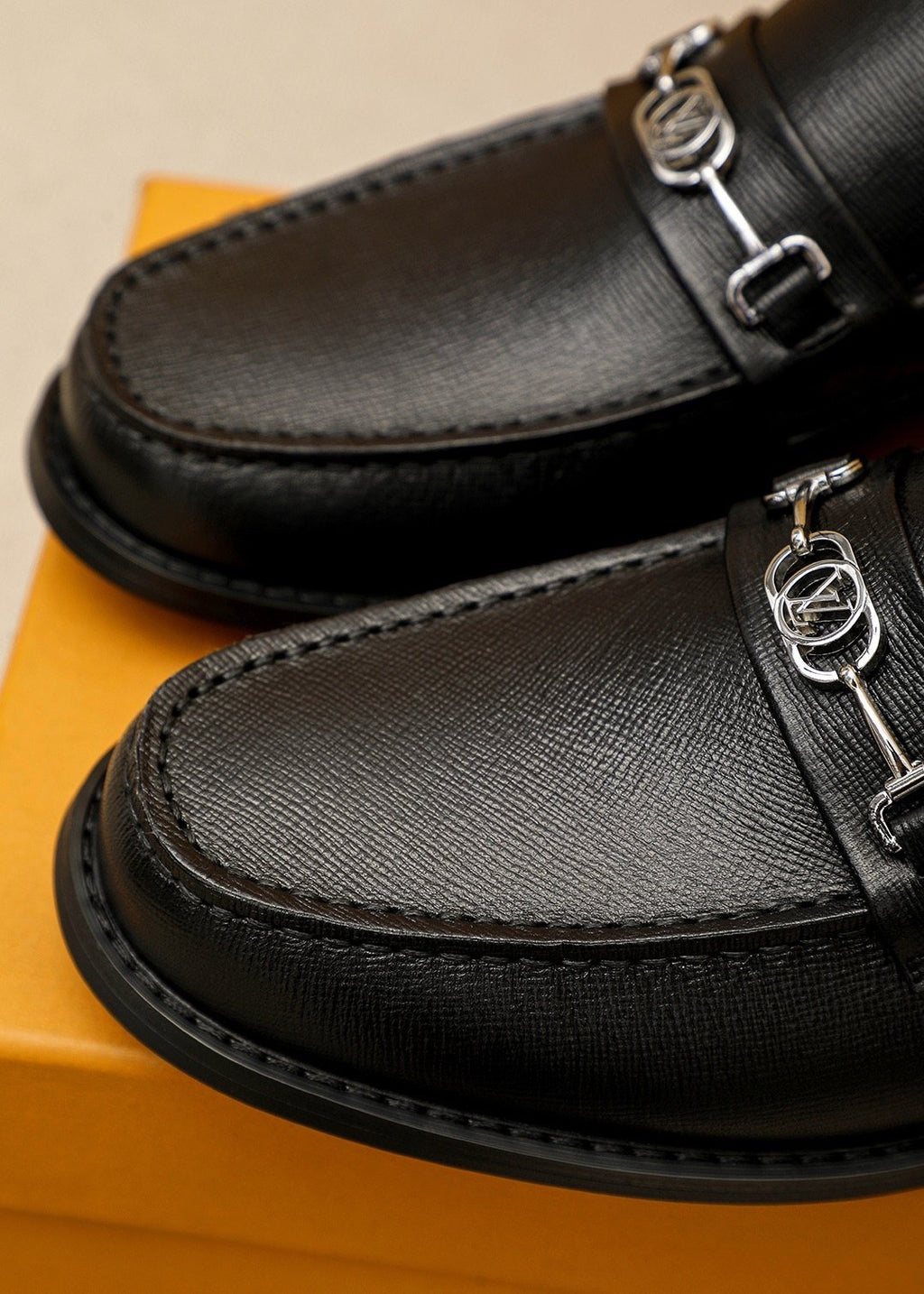 Louis Vuitton Black Leather Buckle Loafers — detail