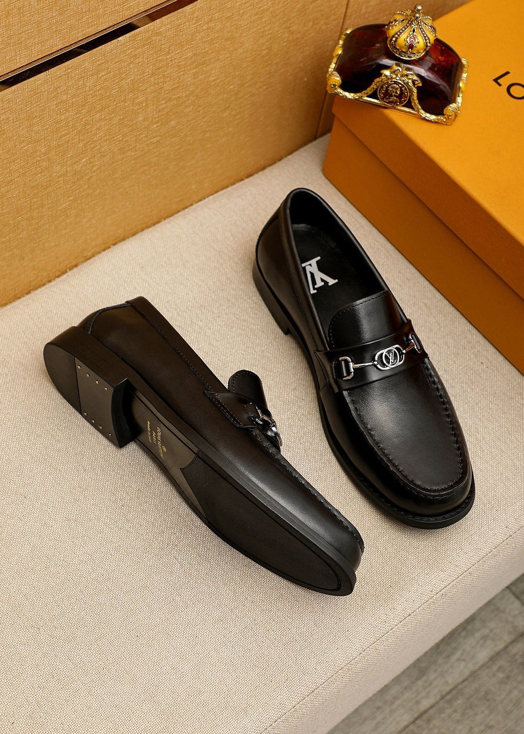 Louis Vuitton Black Leather Buckle Loafers — side