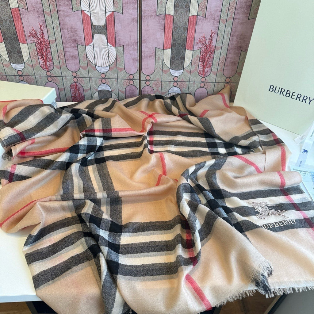 Burberry Camel Beige Plaid Scarf — side