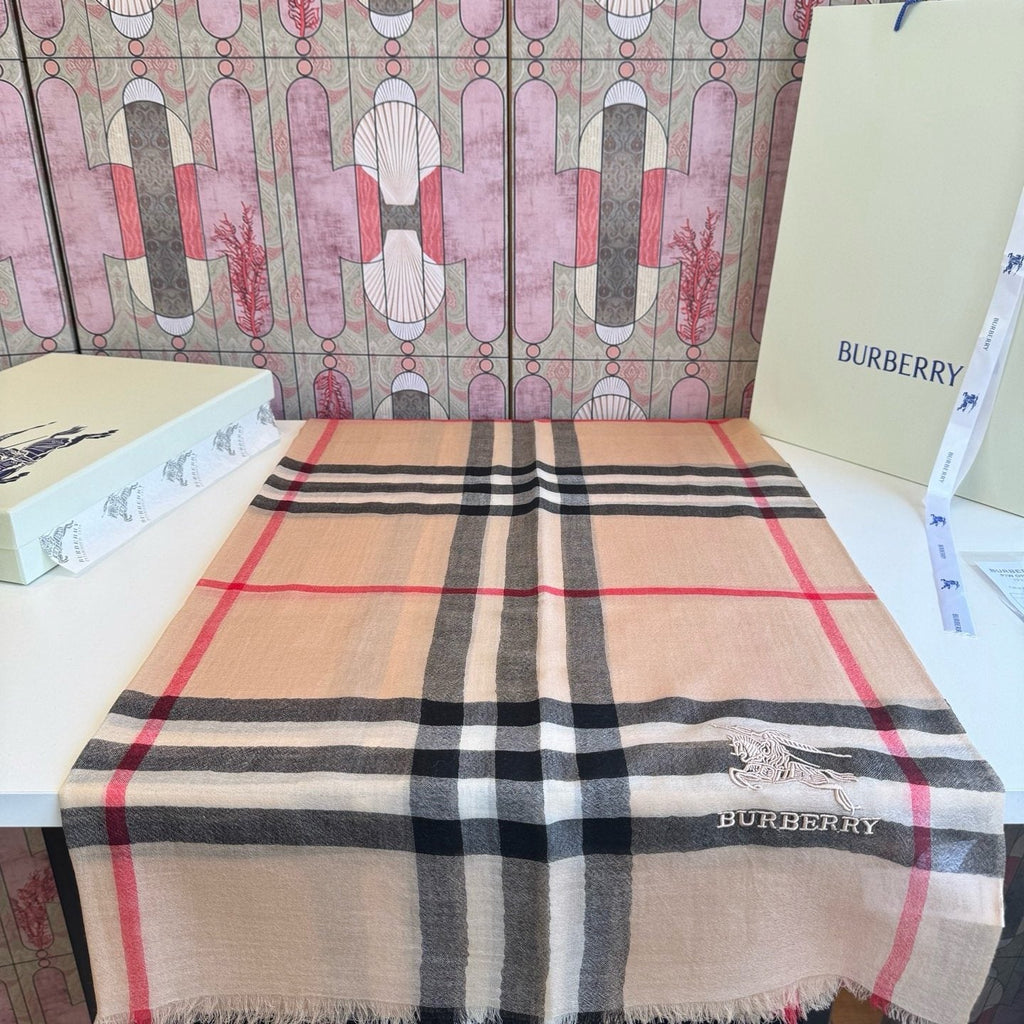 Burberry Beige Plaid Cashmere Scarf — hero