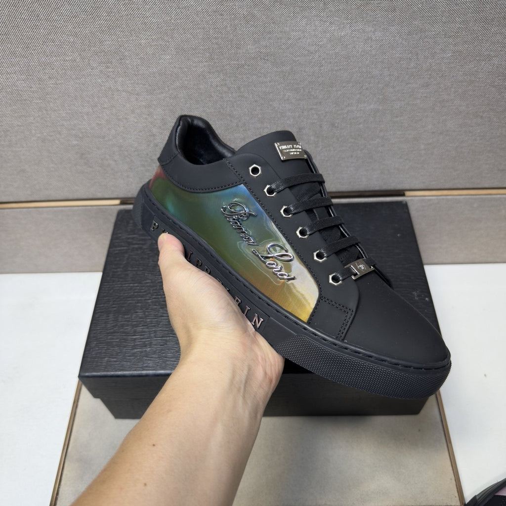 Philipp Plein Navy Iridescent Panel Sneakers — model