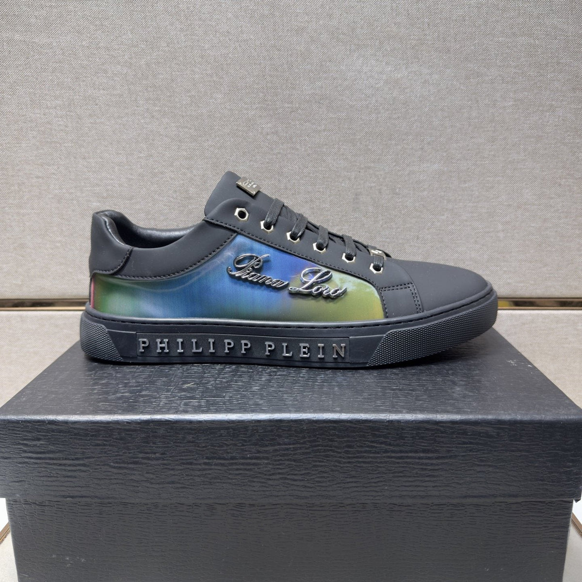 Philipp Plein Navy Iridescent Panel Sneakers — front