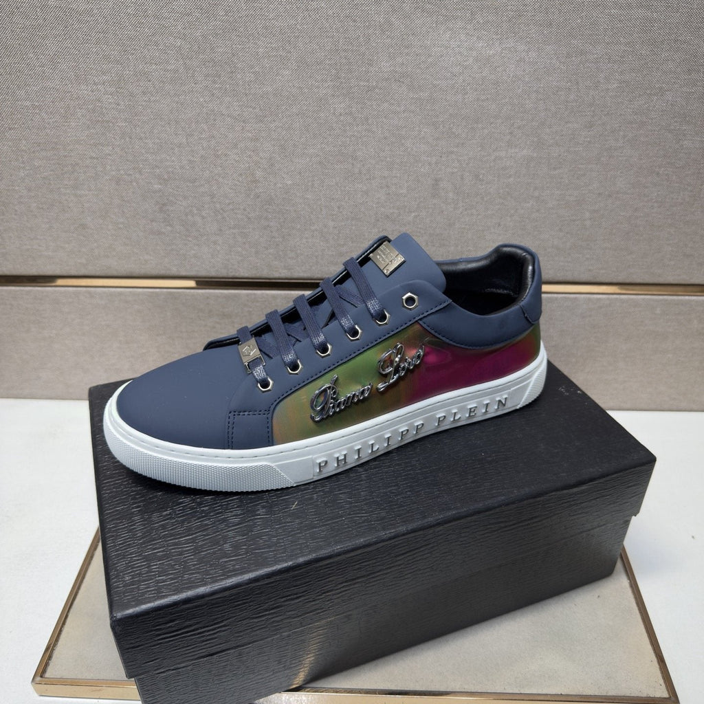 Philipp Plein Navy Iridescent Panel Sneakers — side