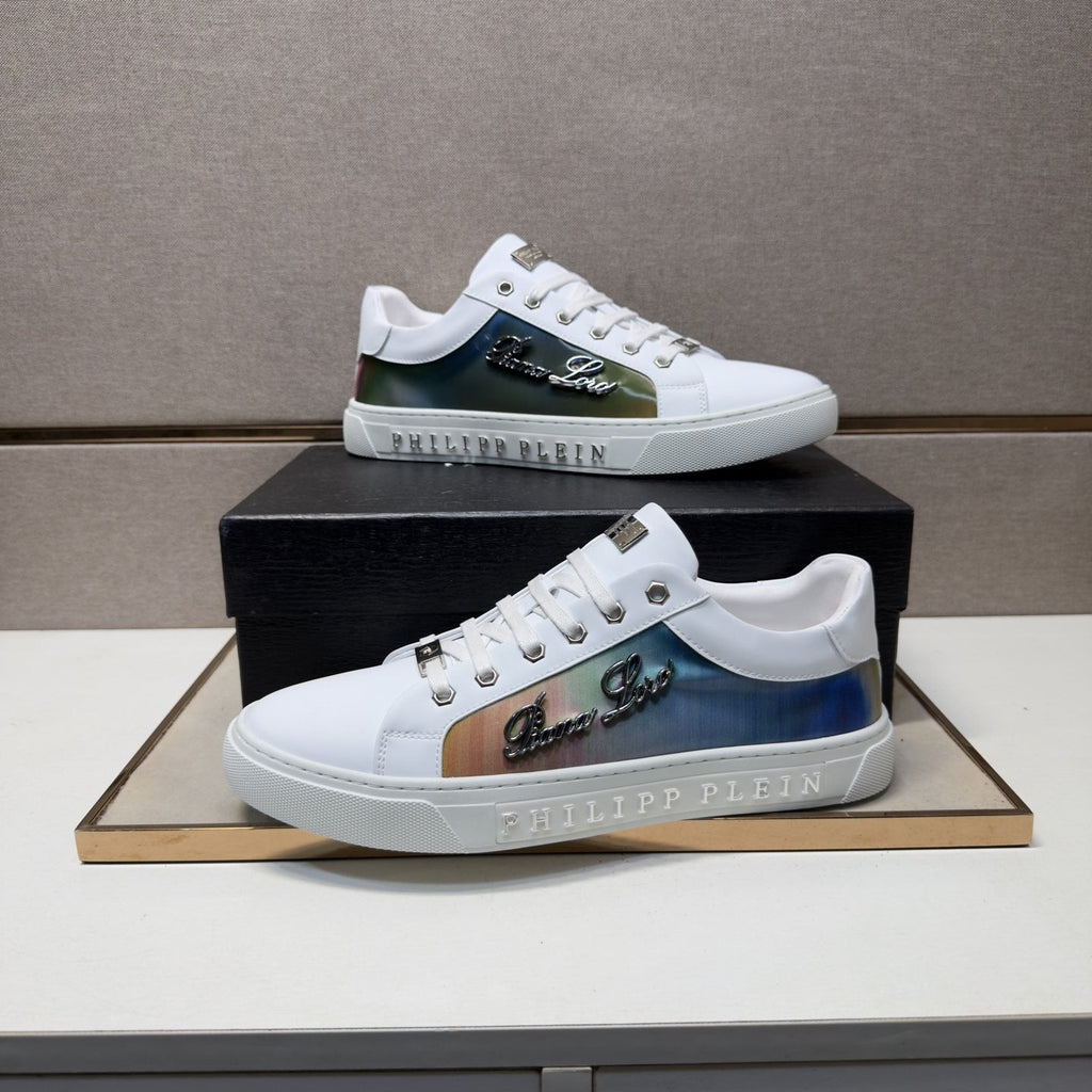 Philipp Plein Navy Iridescent Panel Sneakers — model