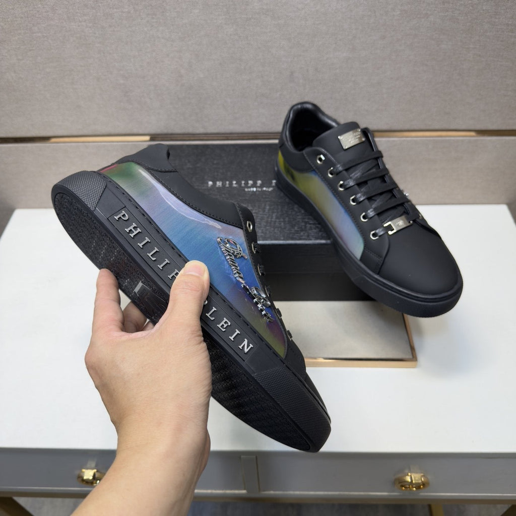 Philipp Plein Navy Iridescent Panel Sneakers — model