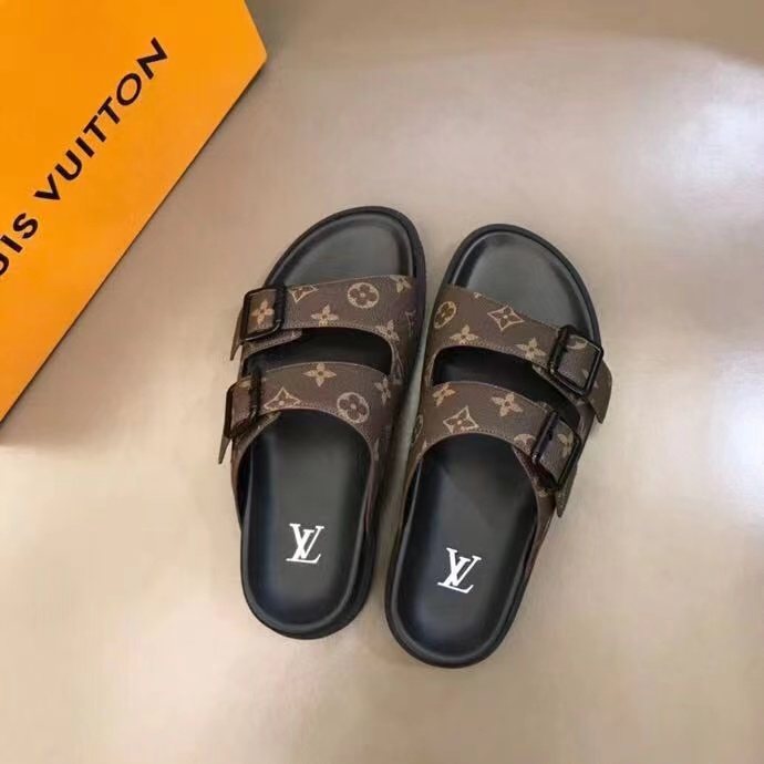 Louis Vuitton Monogram Buckle Slide Sandals — front