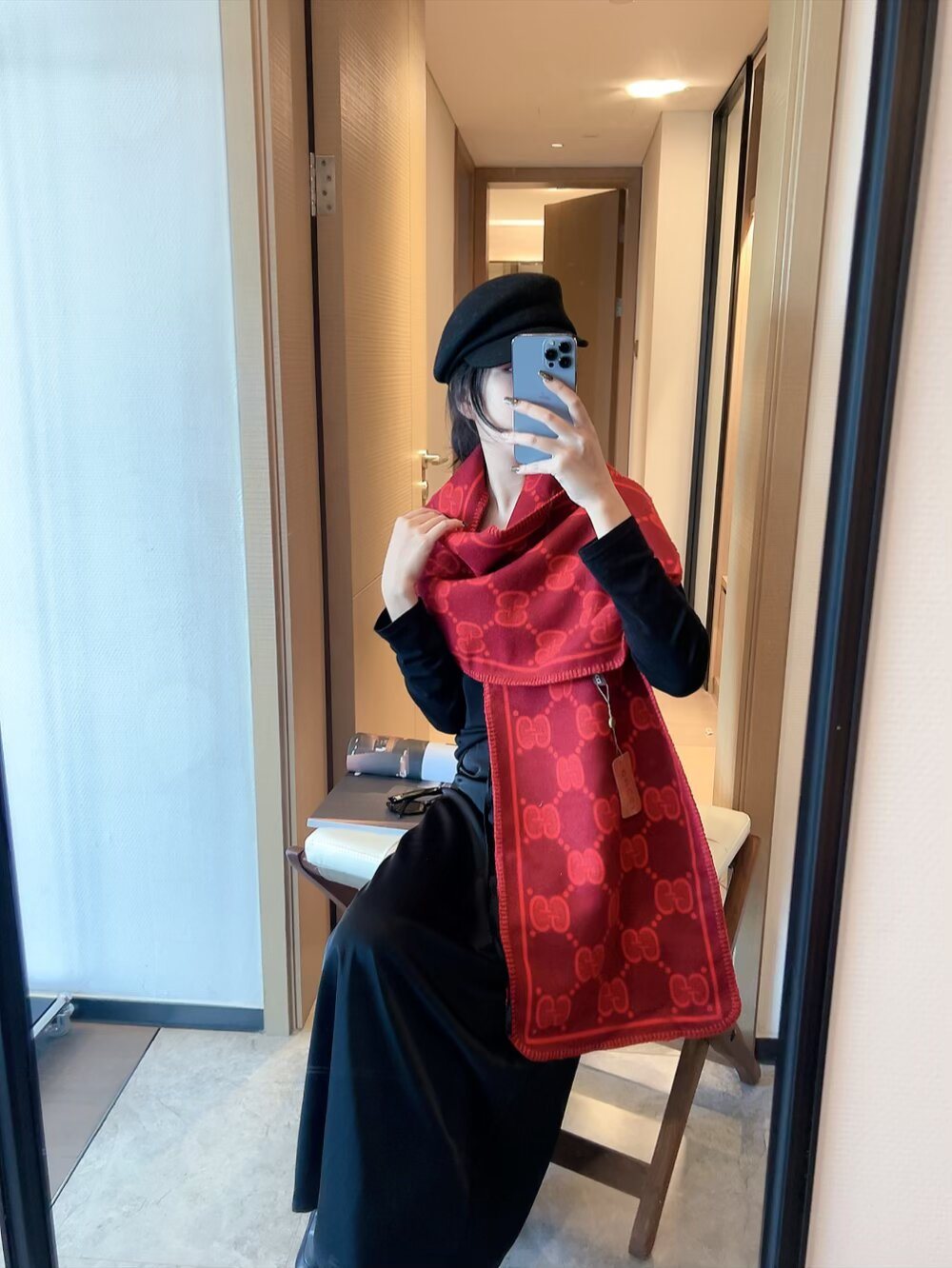 Gucci Fringed Motif Scarf — model