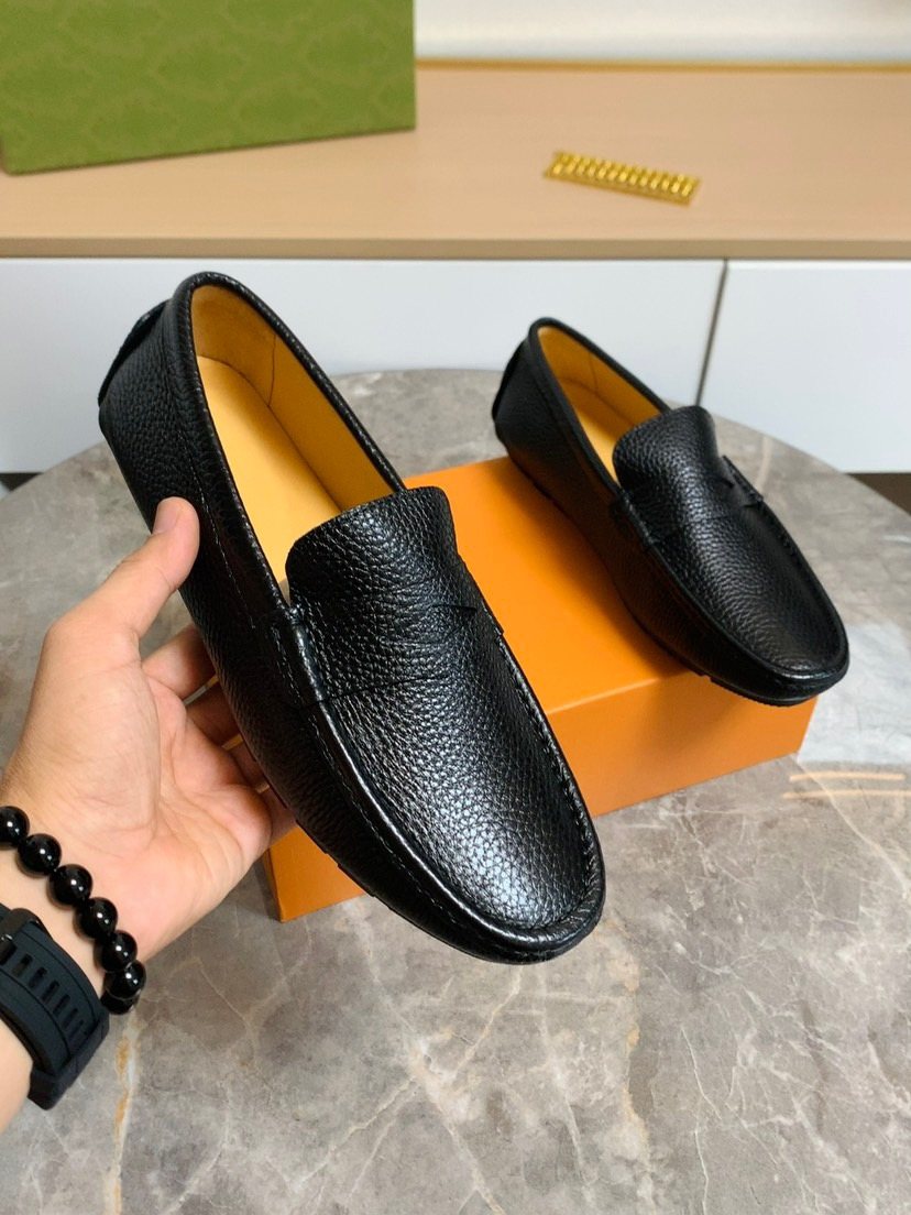 Louis Vuitton Textured Moc-Toe Loafers — model