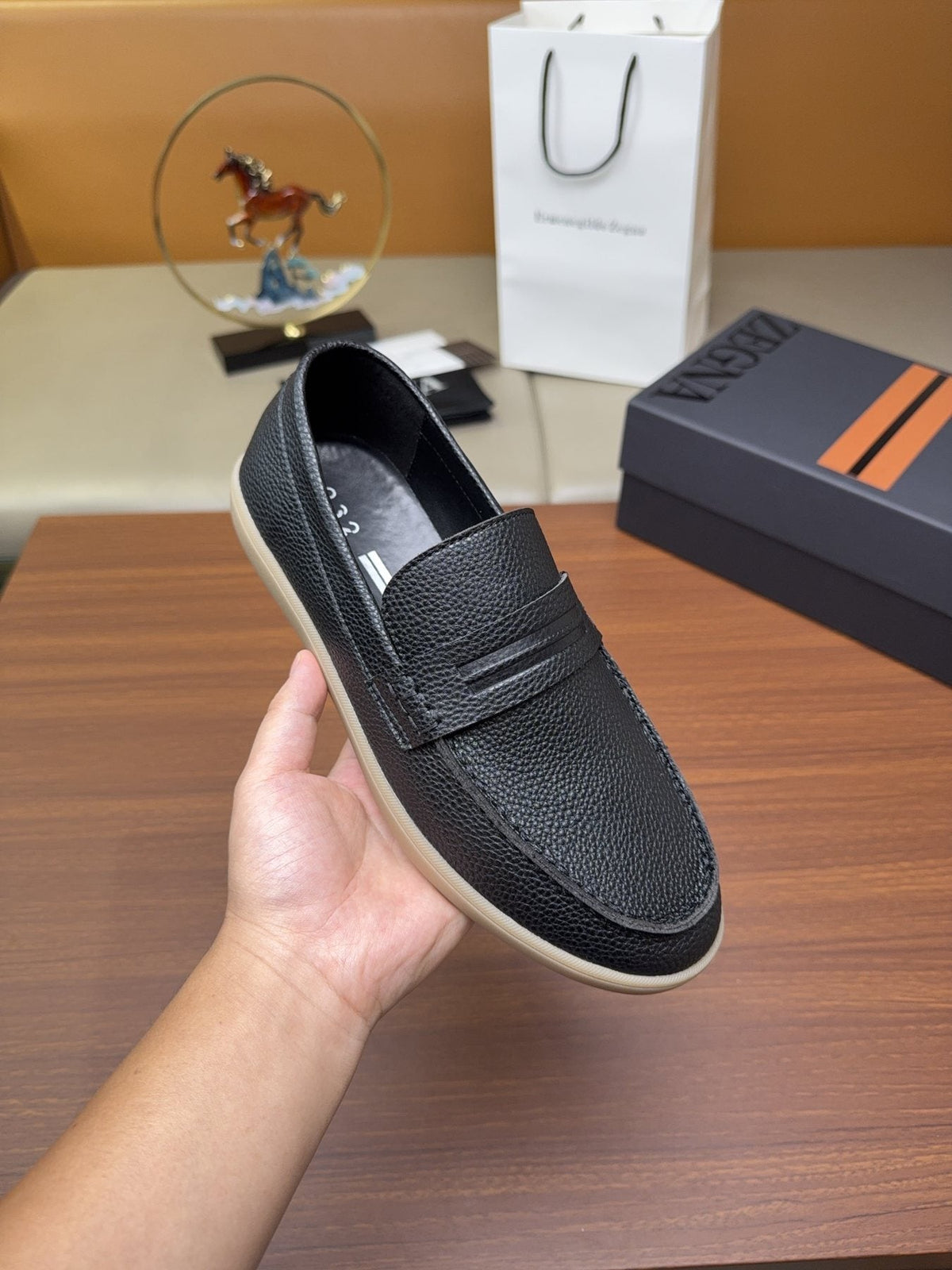 Zegna Men's Textured Slip-On Loafers — front