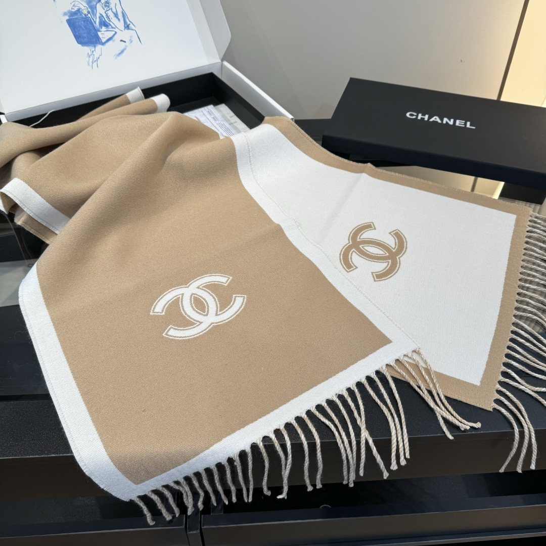 Chanel Two-Tone Fringed Scarf — front