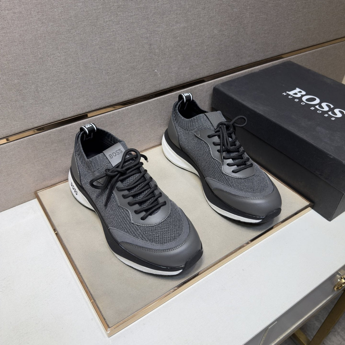 Hugo Boss Mixed-Material Lace-Up Sneakers — front