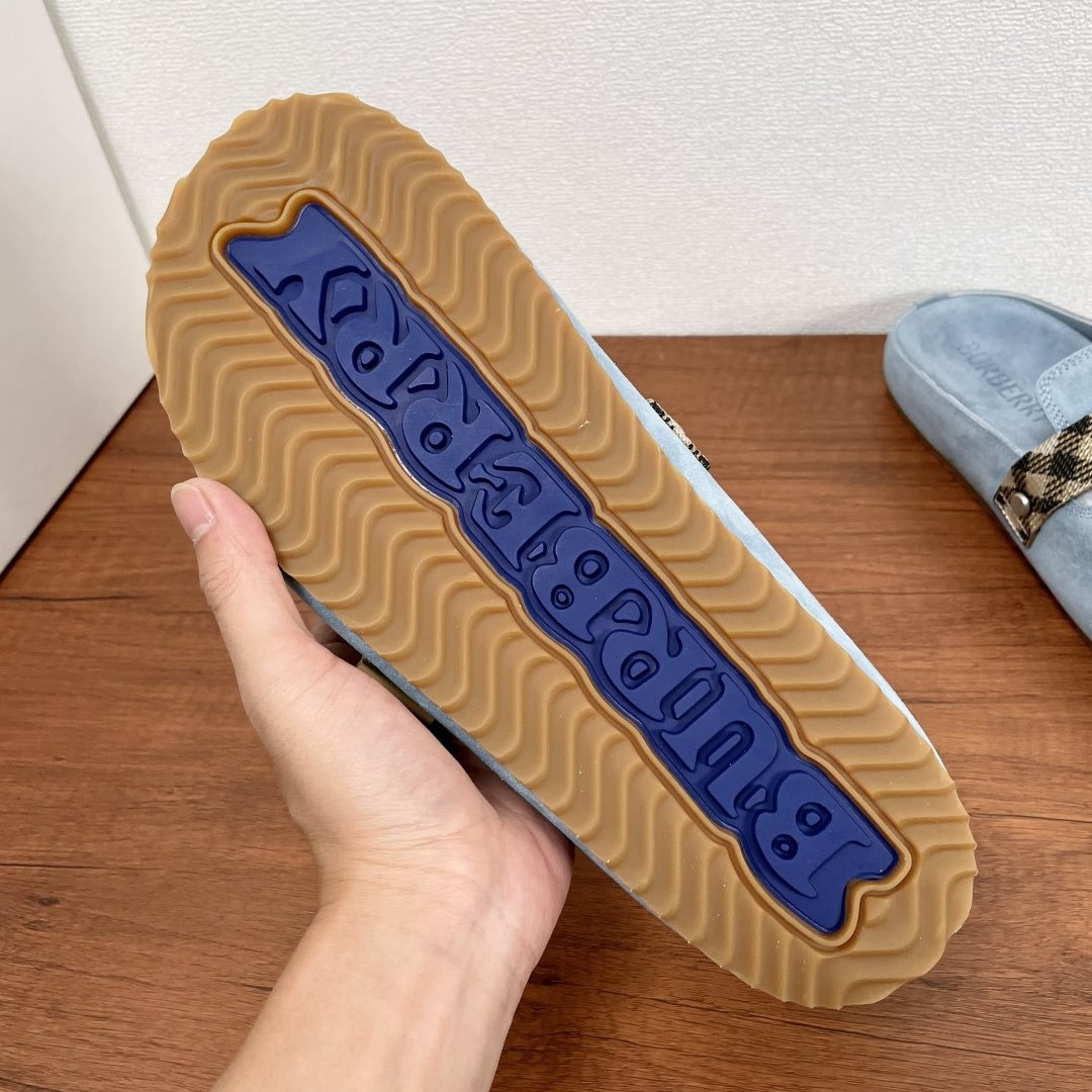 Burberry Powder Blue Check Strap Mule Sandals — back