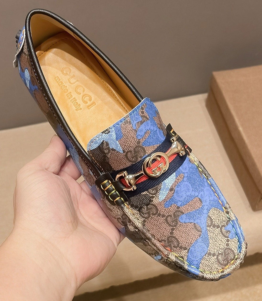 Gucci Patterned Metal-Accent Loafers — front