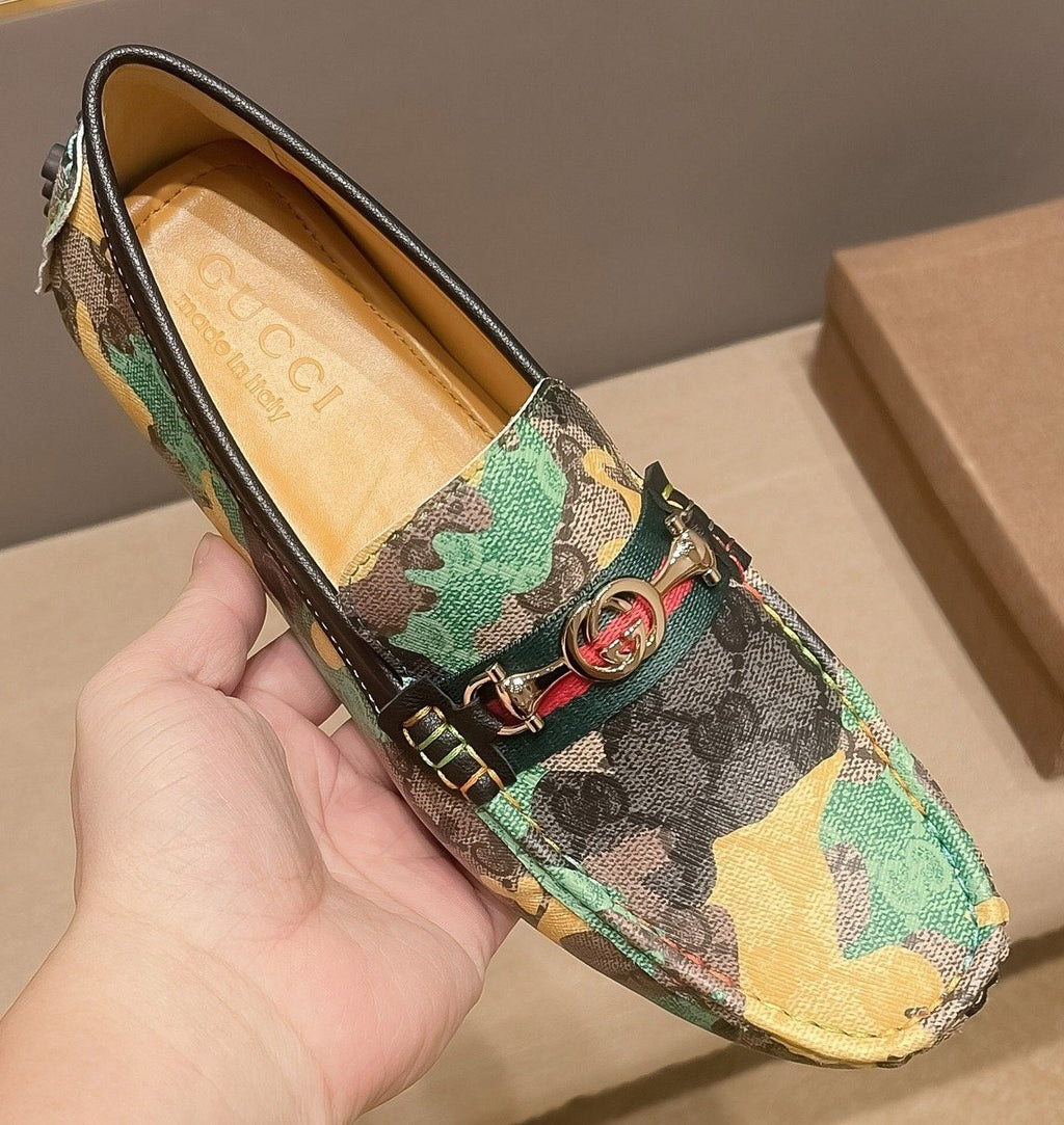 Gucci Patterned Metal-Accent Loafers — front