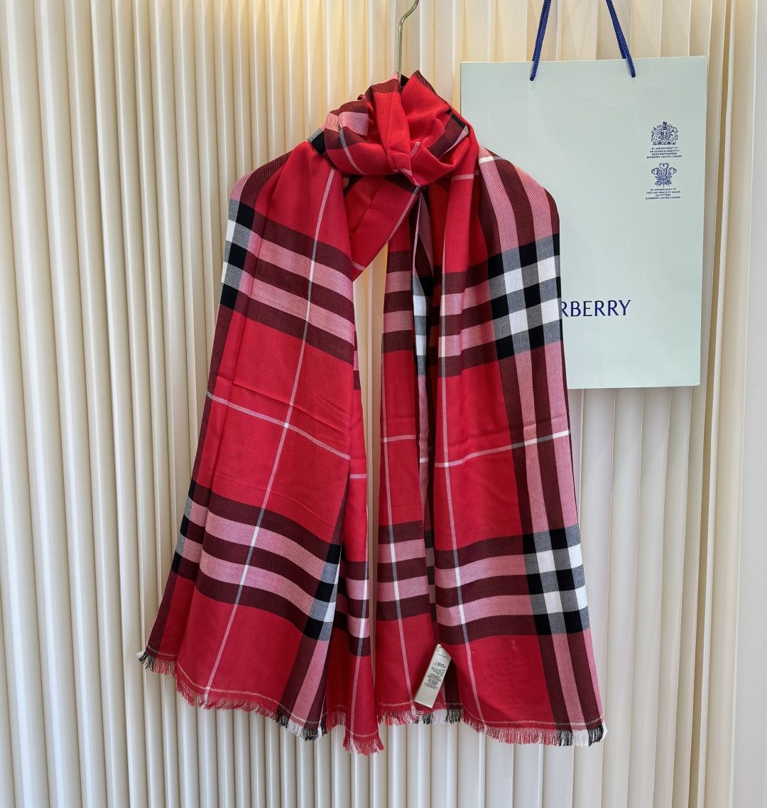 Burberry Plaid Fringe Cashmere Scarf — front