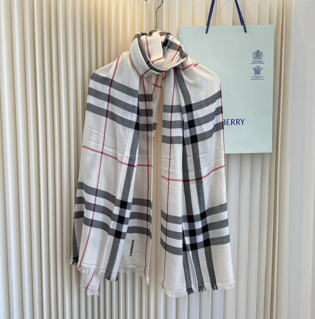 Burberry Plaid Fringe Cashmere Scarf — hero