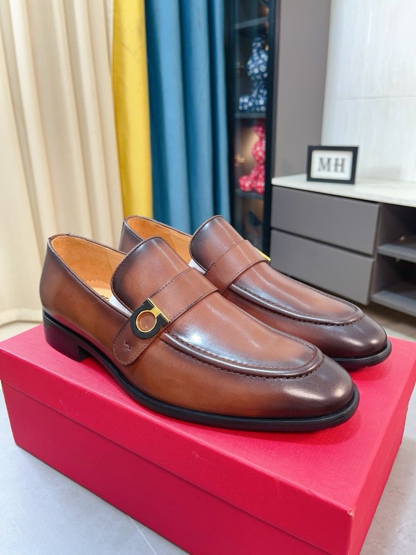Salvatore Ferragamo Glossy Metal Ornament Loafers — front