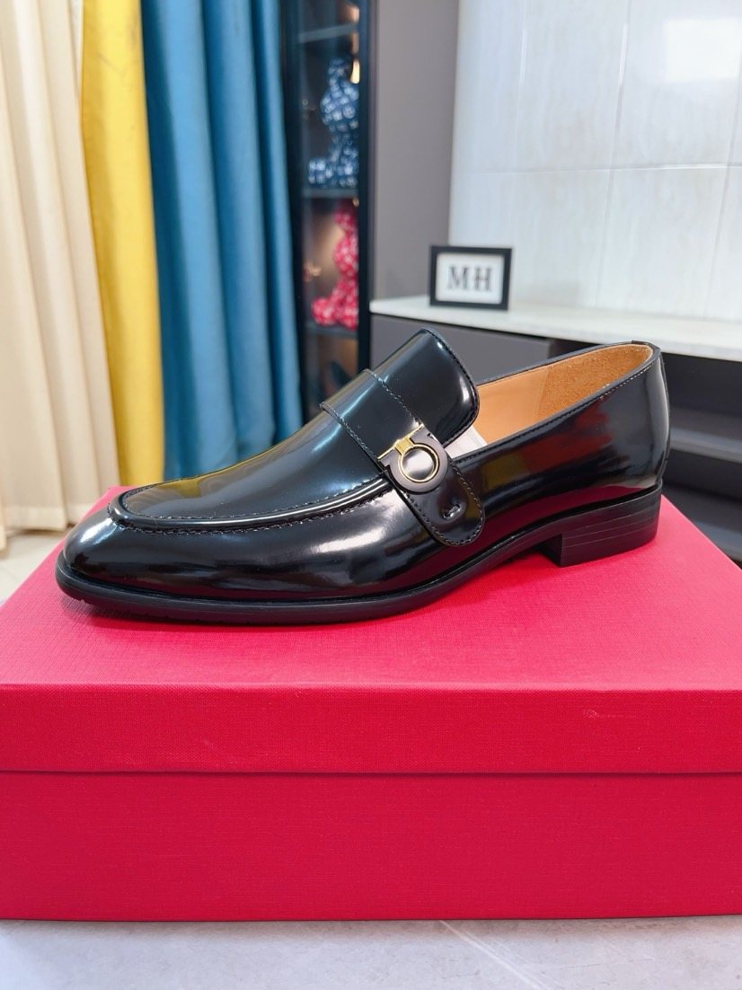 Salvatore Ferragamo Glossy Metal Ornament Loafers — hero