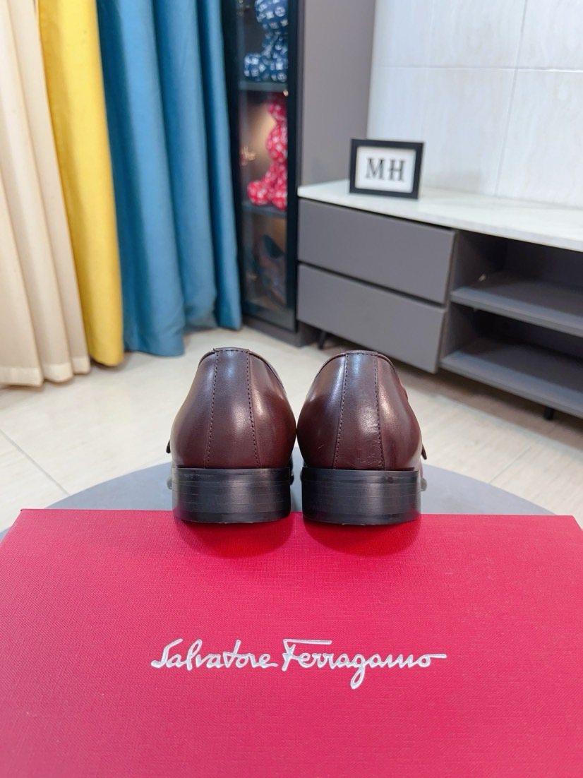 Salvatore Ferragamo Glossy Metal Ornament Loafers — back