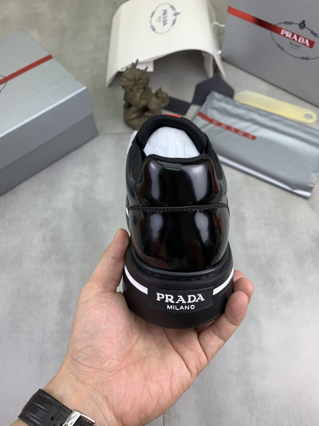 Prada Triangle Patch Low-Top Sneakers — back