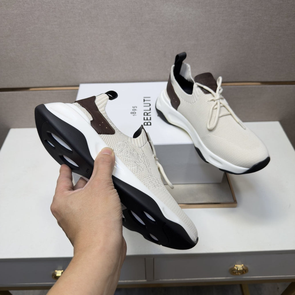 Berluti Mesh-Panel Sculpted-Sole Sneakers — model