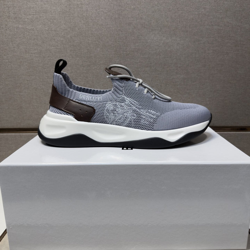 Berluti Mesh-Panel Sculpted-Sole Sneakers — side